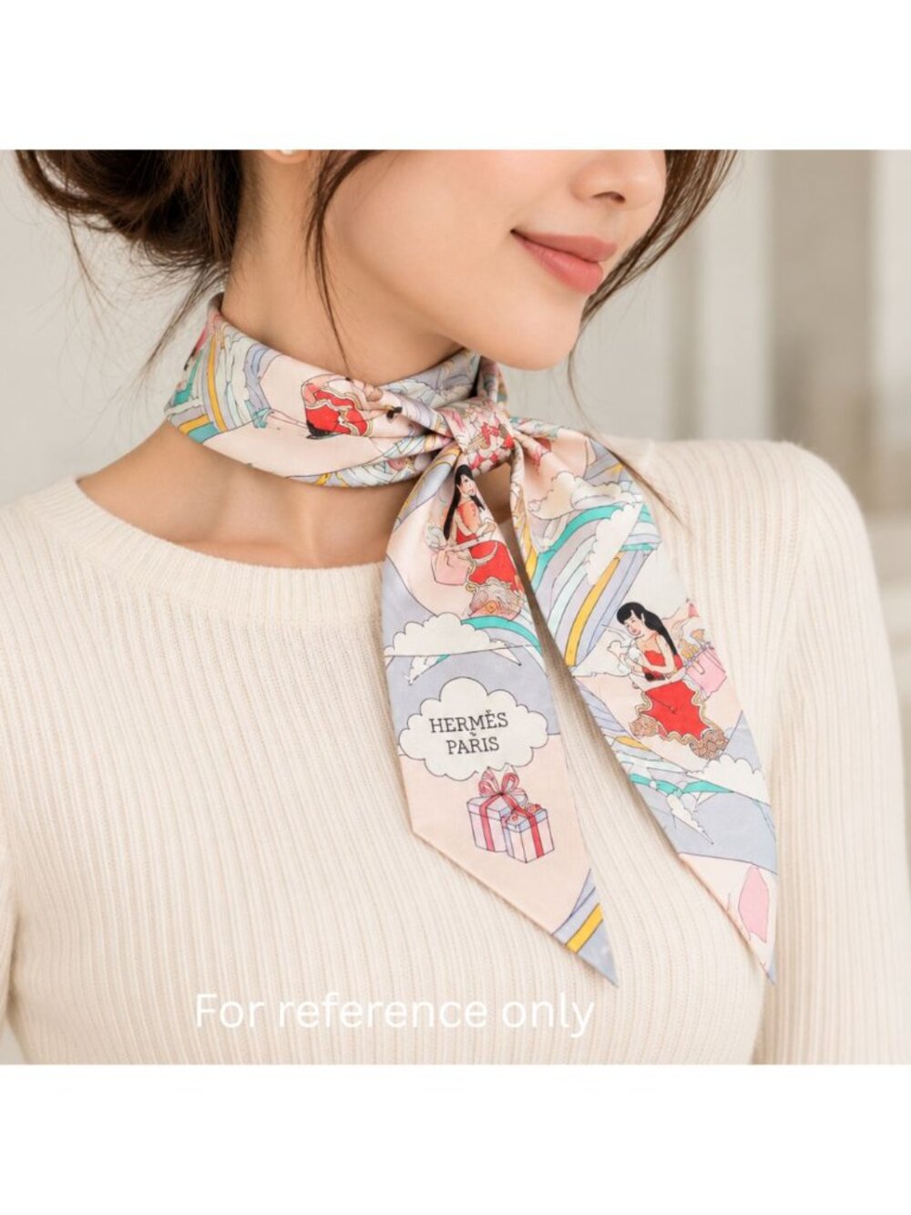 Hermès C$320 Carrés Volants Gris Perle Rose Pâle Grenadine Silk Twilly Scarf